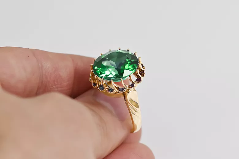 Emerald Or jaune 8 carats Anneau Vintage vrc035x-em Art Deco Bijoux de l’URSS, style russe